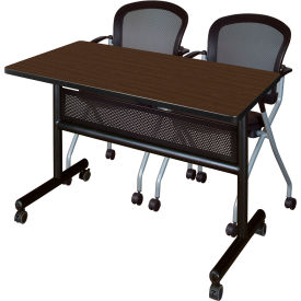 Privacy Nesting Table with 2 Cadence Nesting Chairs, 48"L x 24"W, Neo Walnut