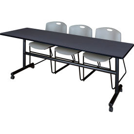 Kobe Training Nesting Table with 2 Zeng Gray Stack Chairs, 84"L x 24"W, Gray