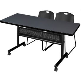 Privacy Nesting Table with 2 Zeng Black Stack Chairs, 60"L x 30"W, Gray