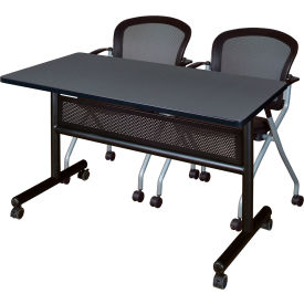 Kobe Privacy Nesting Table with 2 Cadence Nesting Chairs, 48"L x 24"W, Gray