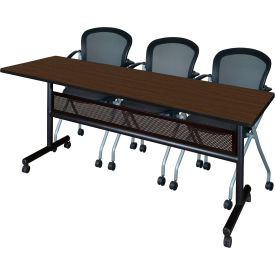 Privacy Nesting Table with 2 Cadence Nesting Chairs, 84"L x 24"W, Neo Walnut