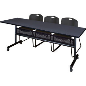Kobe Privacy Nesting Table with 2 Black Stack Chairs, 84"L x 24"W, Gray