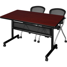 Kobe Privacy Nesting Table with 2 Cadence Nesting Chairs, 48"L x 30"W, Mahogany
