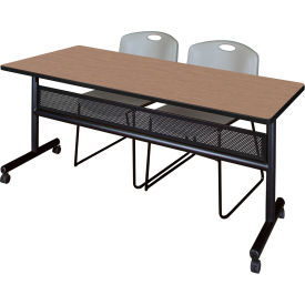 Kobe Privacy Nesting Table with 2 Zeng Gray Stack Chairs, 72"L x 30"W, Noble Oak