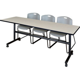 Kobe Training Nesting Table with 2 Zeng Gray Stack Chairs, 84"L x 24"W, Maple