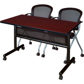 Kobe Privacy Nesting Table with 2 Cadence Nesting Chairs, 48"L x 24"W, Mahogany
