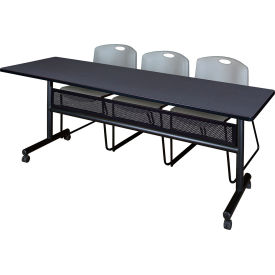 Kobe Privacy Nesting Table with 2 Zeng Gray Stack Chairs, 84"L x 24"W, Gray