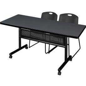 Privacy Nesting Table with 2 Black Stack Chairs, 72"L x 30"W, Gray