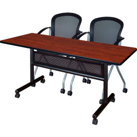 Kobe Privacy Nesting Table with 2 Cadence Nesting Chairs, 60"L x 24"W, Cherry