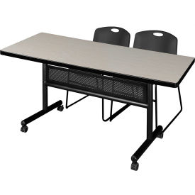 Kobe Privacy Nesting Table with 2 Zeng Black Stack Chairs, 72"L x 30"W, Maple