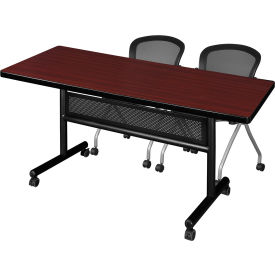 Privacy Nesting Table with 2 Cadence Nesting Chairs, 72"L x 30"W, Mahogany