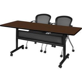 Privacy Nesting Table with 2 Cadence Nesting Chairs, 60"L x 30"W, Neo Walnut