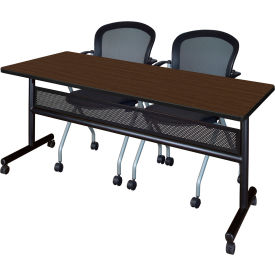 Privacy Nesting Table with 2 Cadence Nesting Chairs, 72"L x 30"W, Neo Walnut