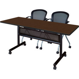 Kobe Privacy Nesting Table with 2 Cadence Nesting Chairs, 60"L x 24"W, Neo Walnut