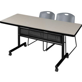 Kobe Privacy Nesting Table with 2 Zeng Gray Stack Chairs, 72"L x 30"W, Maple