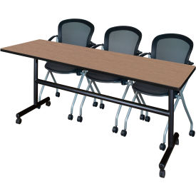 Kobe Training Nesting Table with 2 Cadence Nesting Chairs, 84"L x 24"W, Noble Oak