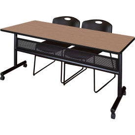 Privacy Nesting Table with 2 Zeng Black Stack Chairs, 72"L x 30"W, Noble Oak