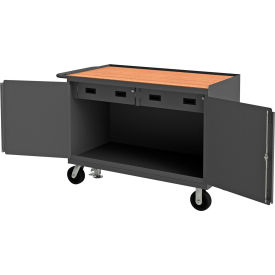 Mobile Bench Cabinet w/ Hardboard Top, 1 Shelf, 2 Drawers, 54-1/8"Wx24-1/4"D, Gray