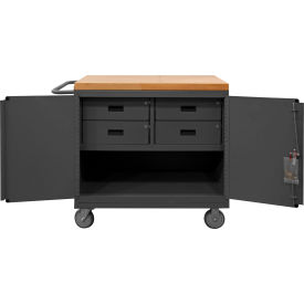 Mobile Bench Cabinet with Maple Top, 1 Shelf, 4 Drawers, 42-1/8"W x 24-1/4"D, Gray