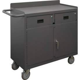 Mobile Bench Cabinet w/ Steel Top, 2 Shelves, 2 Drawers, 42-1/8"W x 18-1/4"D, Gray