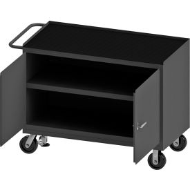 Mobile Bench Cabinet with Rubber Mat Top, 2 Shelves, 54-1/8"W x 24-1/4"D, Gray