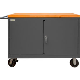 Mobile Bench Cabinet with Maple Top, 1 Shelf, 2 Drawers, 54-1/8"W x 24-1/4"D, Gray