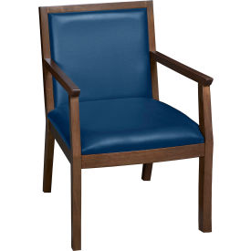Regent WallGuard Guest & Reception Waiting Room Wood Side Chair, Neo Walnut/Navy Blue