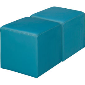 Jean Square Vinyl Ottoman, Peacock Teal, Set of 2