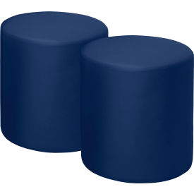 Logan Round Vinyl Ottoman, Naval Blue, Set of 2
