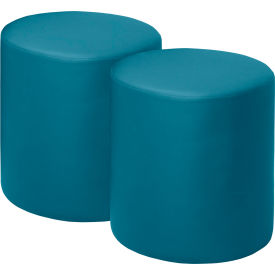 Logan Round Vinyl Ottoman, Peacock Teal, Set of 2
