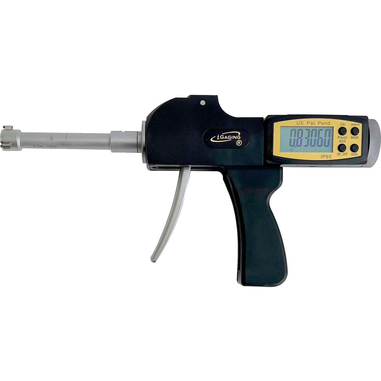 IP65 Digital Pistol Grip Tri-point Internal Micrometer Bore Gauge, 0.65 - 0.8" Range