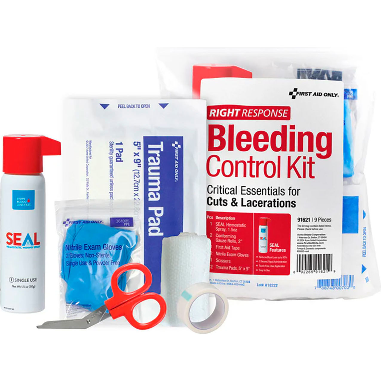 Bleeding Control Kit For Cuts & Lacerations, 9 Pieces, Fabric Case