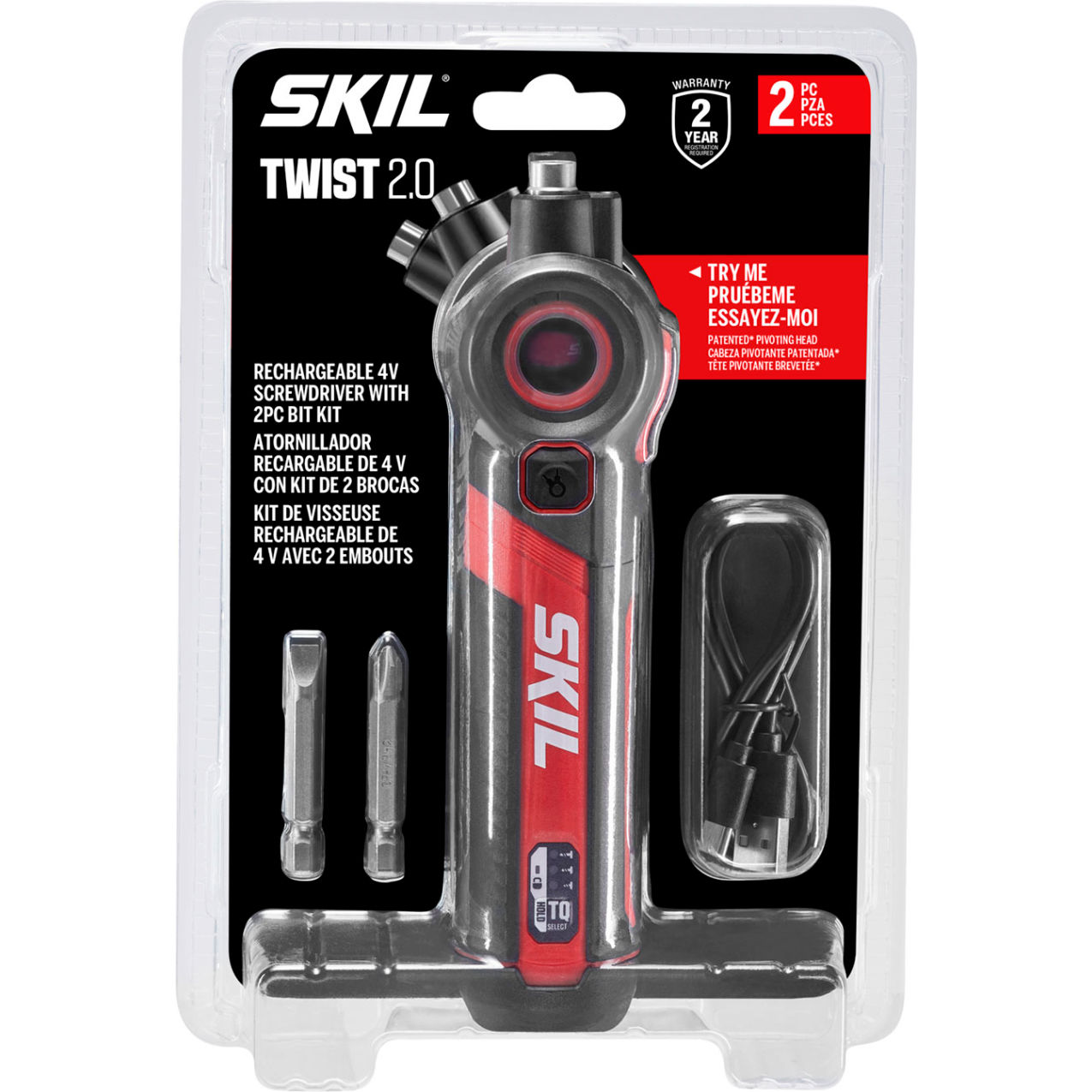 Rechargeable 4V Twist 2.0 Screwdriver with 2 Piece Bit, 240 RPM
