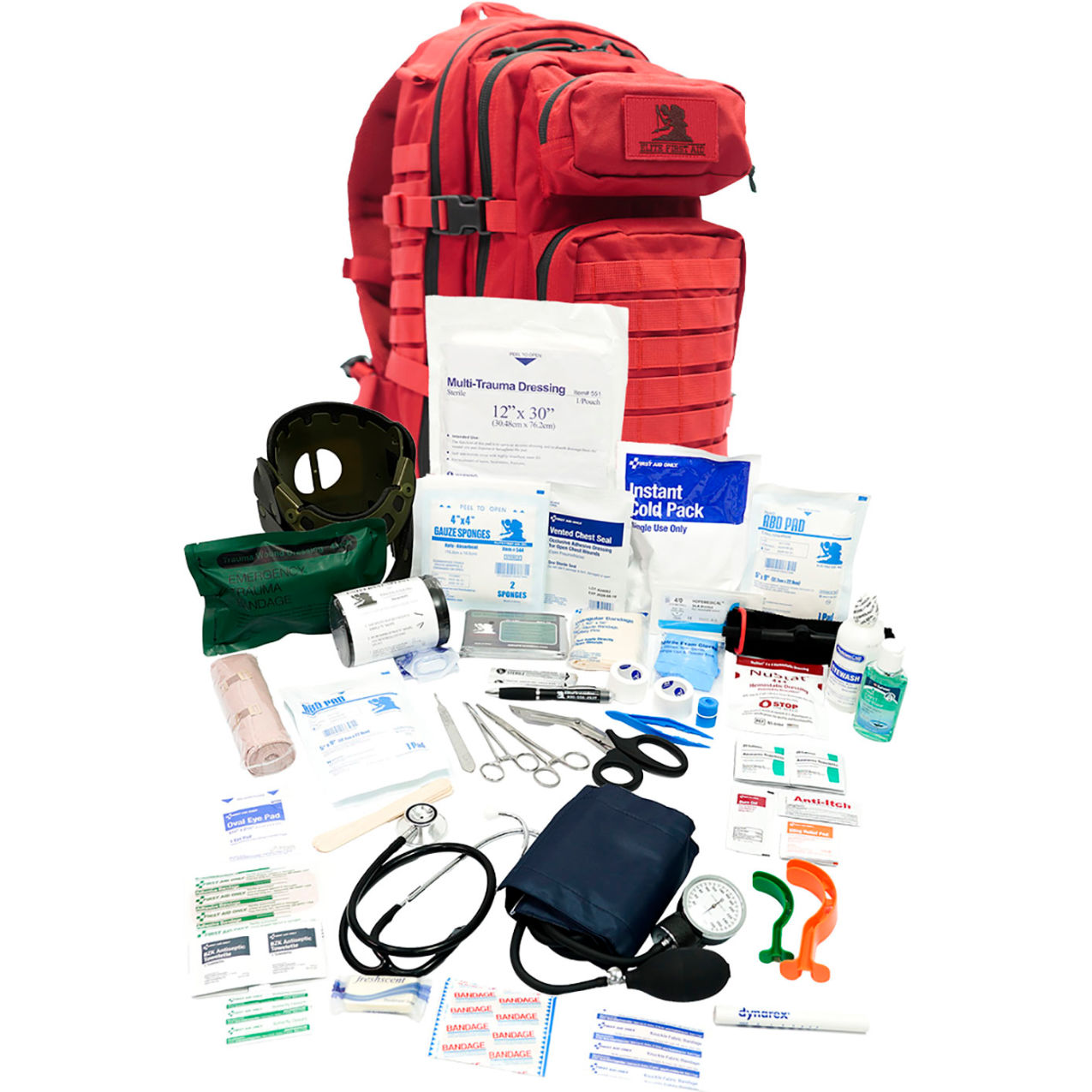 Tactical Trauma Advanced Backpack with Bleeding Control, 210 Pieces, Fabric Case