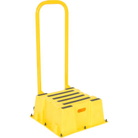 1 Step Polyethylene Nestable Stool w/Handrail & Casters, 28-5/8"L x 25"W x 50"H, Yellow