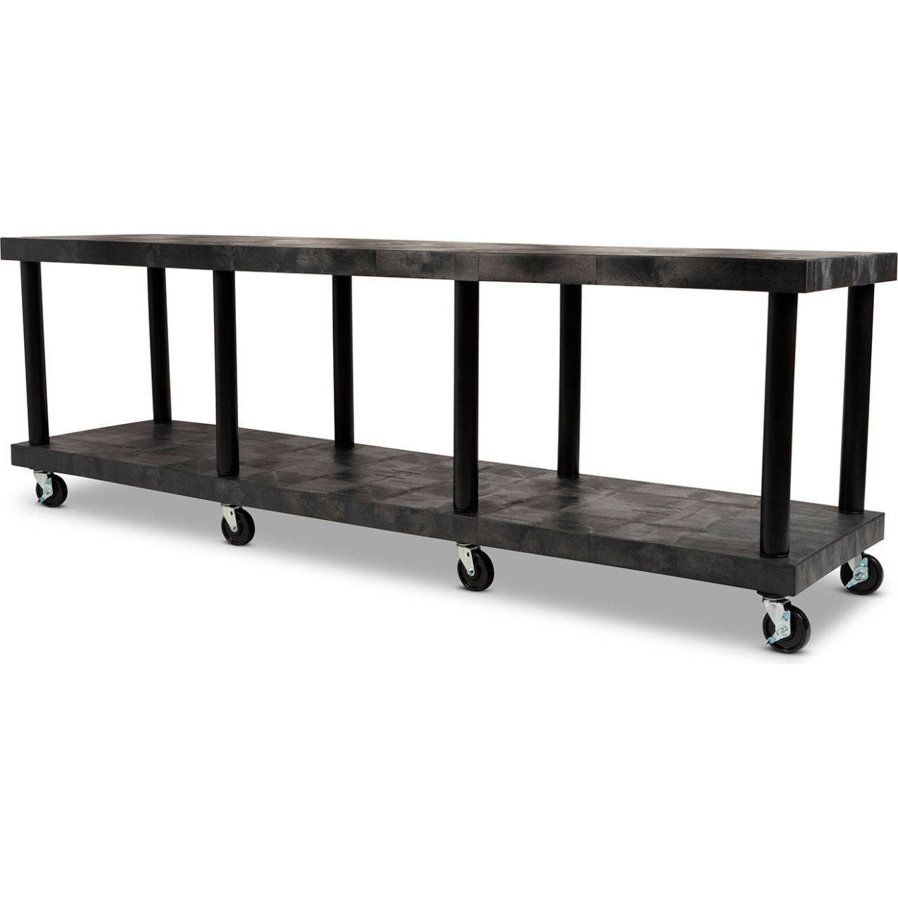 Solid Top Modular-Kart with 2 Shelves & 4" Casters 96"Lx24"Wx32"H, Black