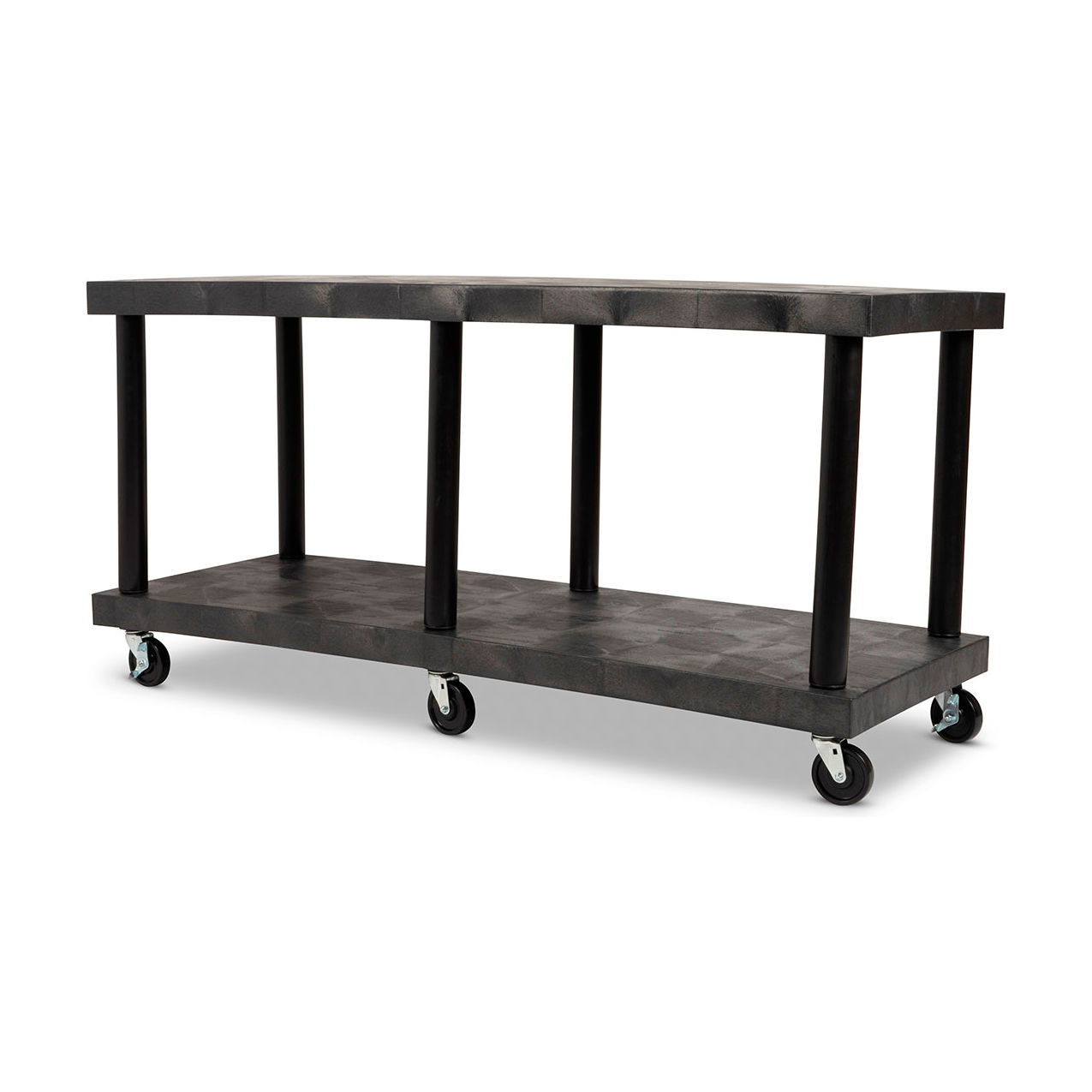 Solid Top Modular-Kart with 2 Shelves & 4" Casters, 66"Lx24"Wx32"H, Black