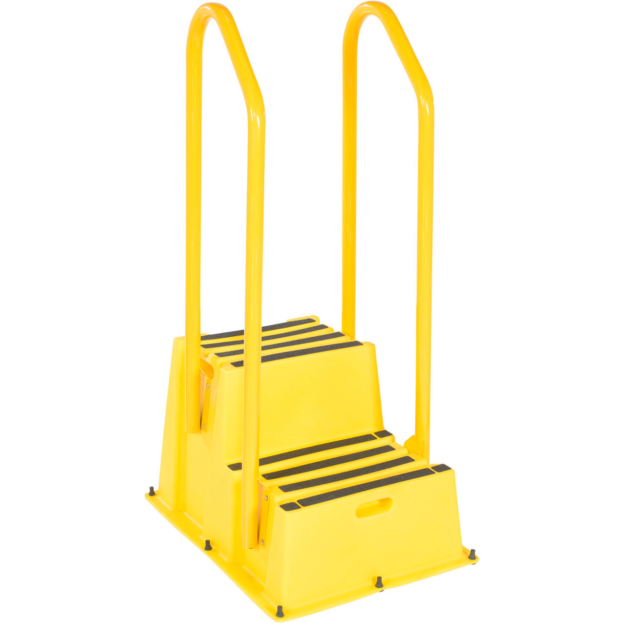 2 Step Polyethylene Nestable Stool with Handrails, 36-5/8"L x 25"W x 57-1/2"H, Yellow