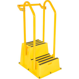 2 Step Polyethylene Nestable Stool w/ Hand & Back Rails, 33"L x 25"W x 57-1/4"H, Yellow