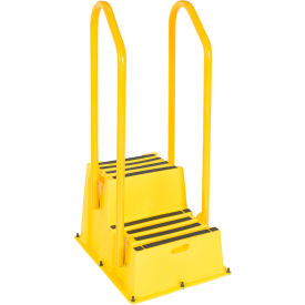 2 Step Polyethylene Nestable Stool with Handrails, 33"L x 25"W x 57-1/4"H, Yellow