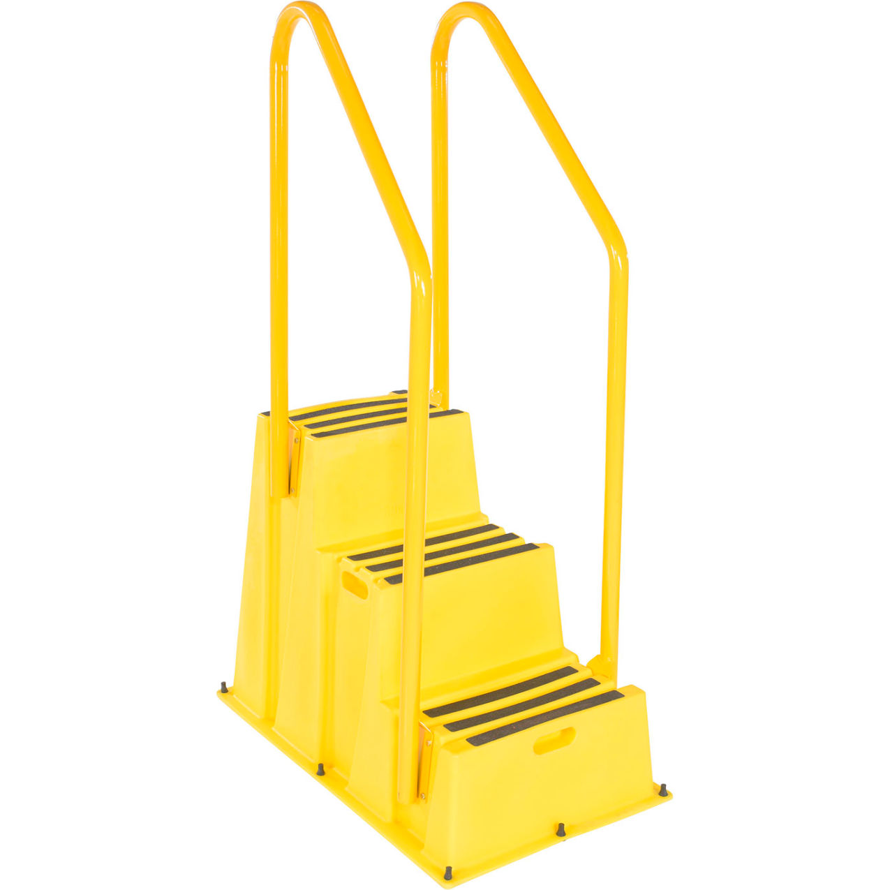 3 Step Polyethylene Nestable Stool with Handrails, 42"L x 25"W x 70"H, Yellow