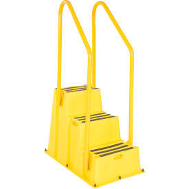 3 Step Polyethylene Nestable Stool with Handrails, 45-5/8"L x 25"W x 68-1/4"H, Yellow