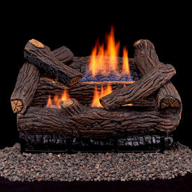 18" Vent Free Indoor Natural Gas Log Set w/ Remote Control, 30000 BTU, Stacked Red Oak