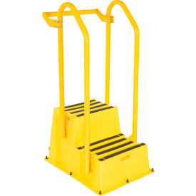 2 Step Polyethylene Nestable Stool with Hand Rails, 36-5/8"L x 25"W x 57-1/4"H, Yellow