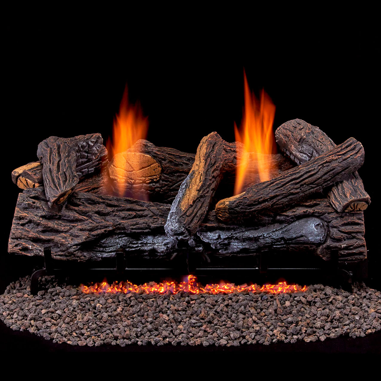 24" Vent Free Indoor Propane Gas Log Set with Remote Control, 33000 BTU, Stacked Oak