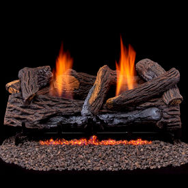 24" Vent Free Indoor Natural Gas Log Set with Remote Control, 33000 BTU, Stacked Oak