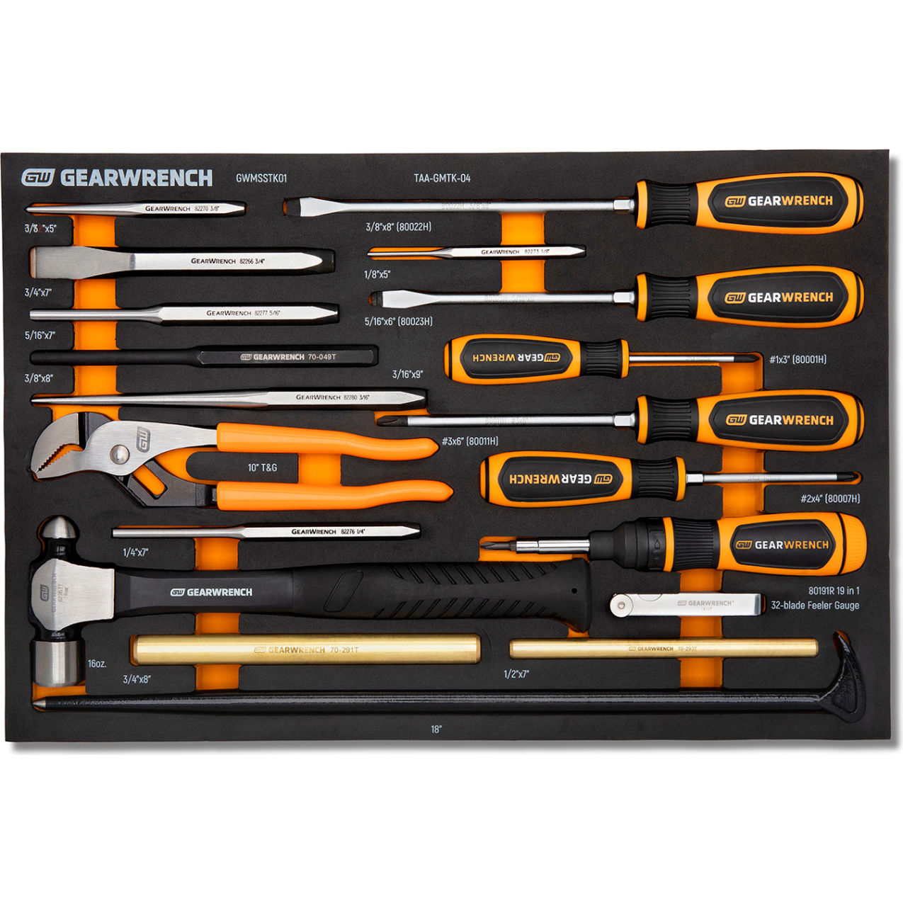 Striking Tools & Screwdriver Set in Tray, 14-3/16"W x 14-3/16"D x 2"H, 27 Pieces