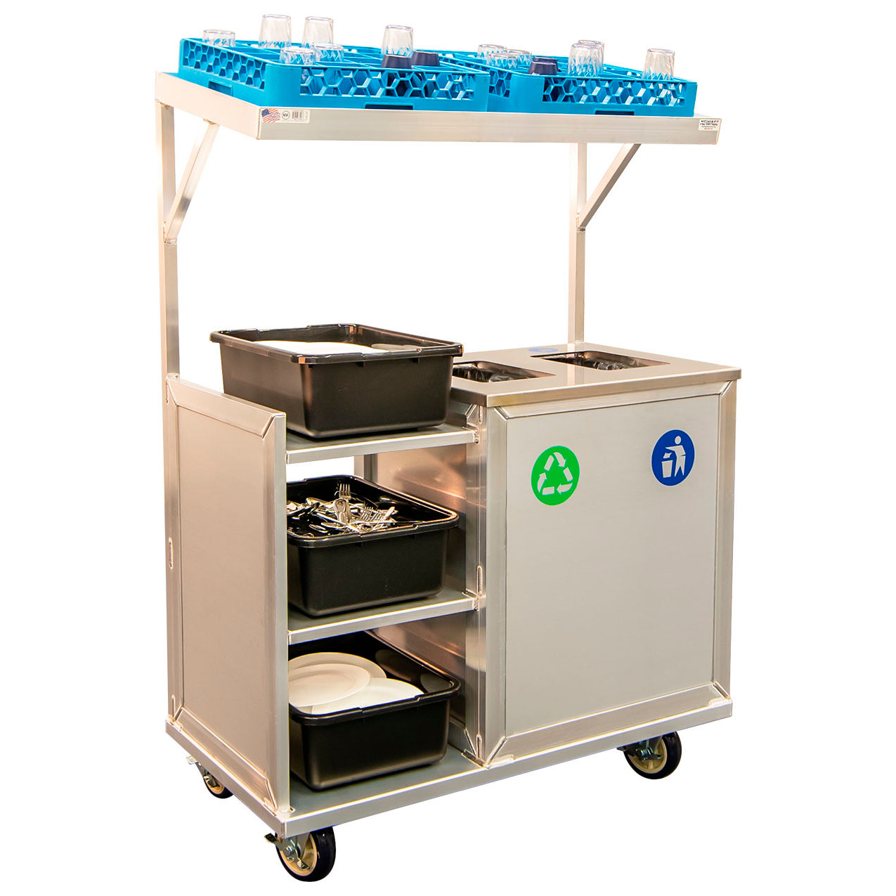 Industrial Mobile Bussing Station with 2 Shelves, 500 lb. Cap., 24"L x 46-1/2"W x 65-3/8"H