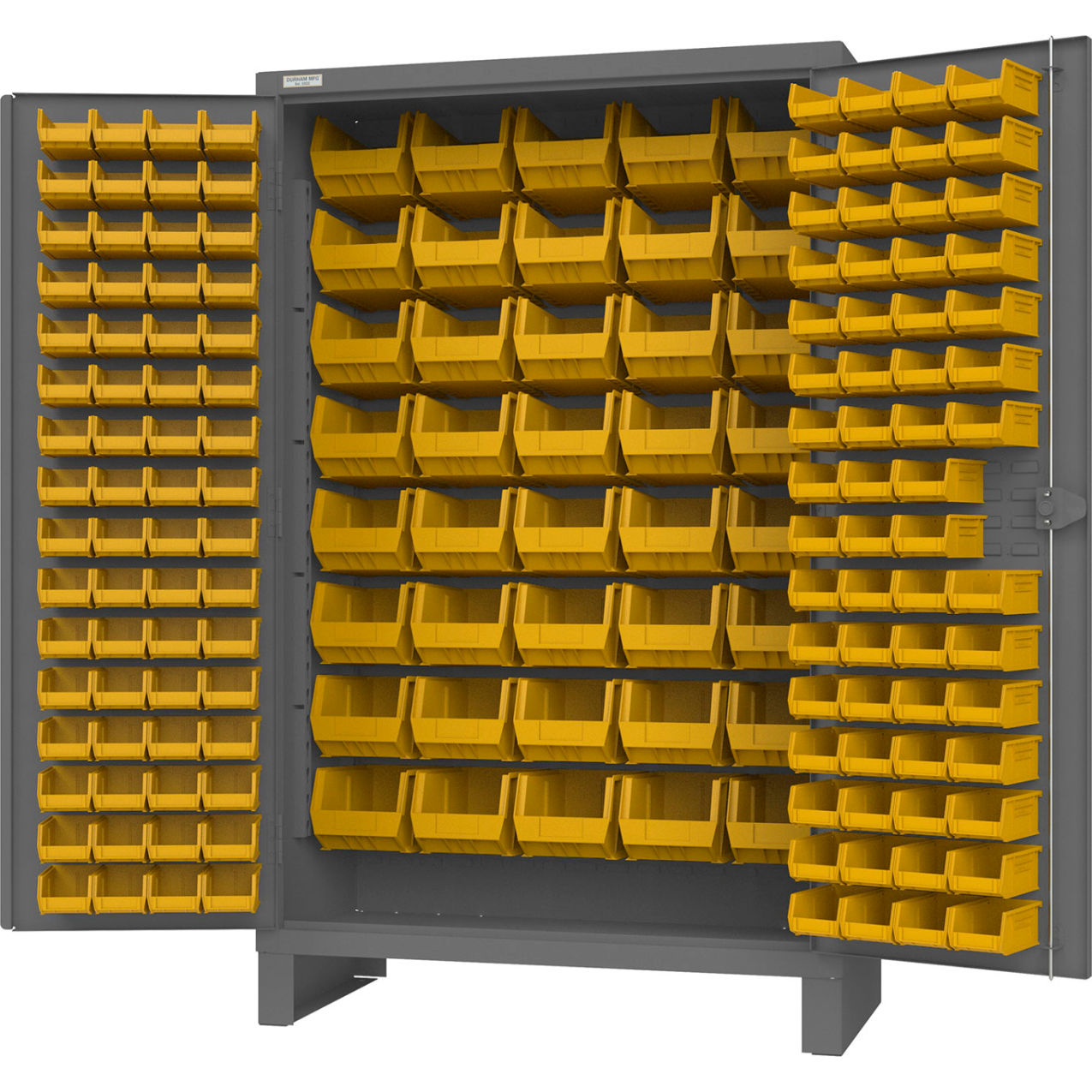 Extra HD Cabinet, 12 Gauge, 184 Yellow Bins, All-Welded, 48"W x 24"D x 78"H, Gray