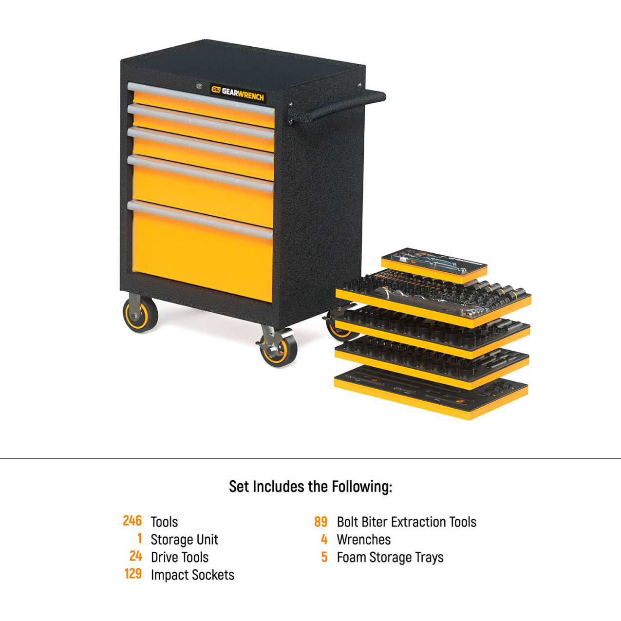 MEGAMOD Mechanics Tool Set in Modular Trays, 40"W x 40"D x 40"H, 247 Pieces